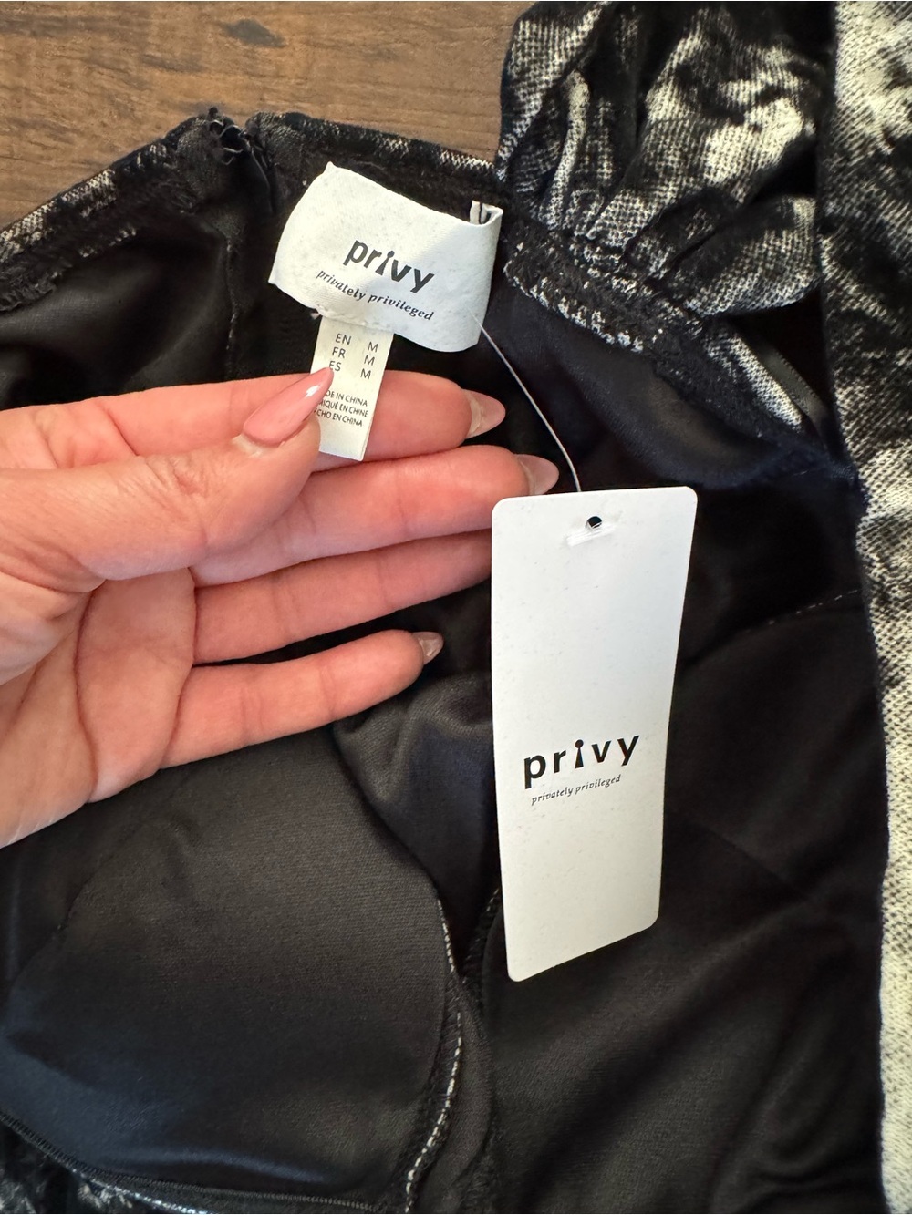 privy Black and White Off-Shoulder Mini Dress with Marble Print - Picture 6 of 8